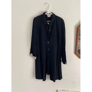 Perceptions Womens 18W Black Silver Pinstripe Button Down Shirt Dress Vintage